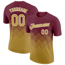 Load image into Gallery viewer, Custom Burgundy Old Gold-White 3D Pattern Design Gradient Square Shapes Performance T-Shirt
