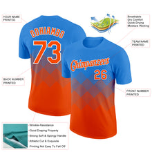 Load image into Gallery viewer, Custom Powder Blue Orange-White 3D Pattern Design Gradient Square Shapes Performance T-Shirt
