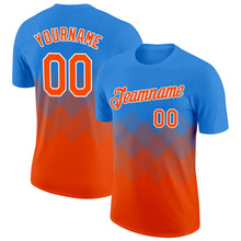 Load image into Gallery viewer, Custom Powder Blue Orange-White 3D Pattern Design Gradient Square Shapes Performance T-Shirt
