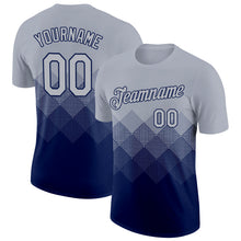 Загрузить изображение в средство просмотра галереи, Custom Gray Navy 3D Pattern Design Gradient Square Shapes Performance T-Shirt
