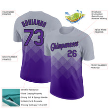 Загрузить изображение в средство просмотра галереи, Custom Gray Purple-Black 3D Pattern Design Gradient Square Shapes Performance T-Shirt
