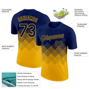 Custom Navy Gold 3D Pattern Design Gradient Square Shapes Performance T-Shirt