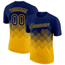 Charger l&#39;image dans la galerie, Custom Navy Gold 3D Pattern Design Gradient Square Shapes Performance T-Shirt
