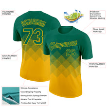 Загрузить изображение в средство просмотра галереи, Custom Kelly Green Gold 3D Pattern Design Gradient Square Shapes Performance T-Shirt
