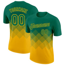 Загрузить изображение в средство просмотра галереи, Custom Kelly Green Gold 3D Pattern Design Gradient Square Shapes Performance T-Shirt
