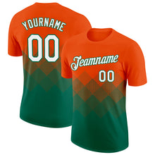 Загрузить изображение в средство просмотра галереи, Custom Orange White-Kelly Green 3D Pattern Design Gradient Square Shapes Performance T-Shirt
