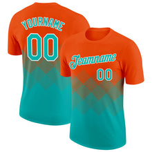 Загрузить изображение в средство просмотра галереи, Custom Orange Aqua-White 3D Pattern Design Gradient Square Shapes Performance T-Shirt
