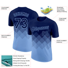 Laden Sie das Bild in den Galerie-Viewer, Custom Navy Light Blue 3D Pattern Design Gradient Square Shapes Performance T-Shirt
