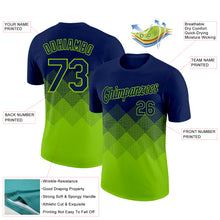 Laden Sie das Bild in den Galerie-Viewer, Custom Navy Neon Green 3D Pattern Design Gradient Square Shapes Performance T-Shirt
