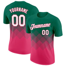 Загрузить изображение в средство просмотра галереи, Custom Kelly Green White-Neon Pink 3D Pattern Design Gradient Square Shapes Performance T-Shirt
