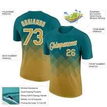 Laden Sie das Bild in den Galerie-Viewer, Custom Teal Old Gold-White 3D Pattern Design Gradient Square Shapes Performance T-Shirt
