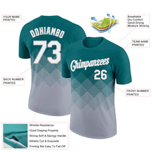 Laden Sie das Bild in den Galerie-Viewer, Custom Teal White-Gray 3D Pattern Design Gradient Square Shapes Performance T-Shirt
