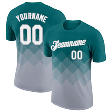 Laden Sie das Bild in den Galerie-Viewer, Custom Teal White-Gray 3D Pattern Design Gradient Square Shapes Performance T-Shirt
