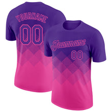 Laden Sie das Bild in den Galerie-Viewer, Custom Purple Pink 3D Pattern Design Gradient Square Shapes Performance T-Shirt
