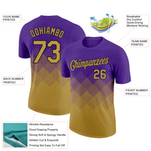 Laden Sie das Bild in den Galerie-Viewer, Custom Purple Old Gold-Black 3D Pattern Design Gradient Square Shapes Performance T-Shirt
