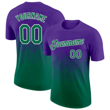 Laden Sie das Bild in den Galerie-Viewer, Custom Purple Kelly Green-White 3D Pattern Design Gradient Square Shapes Performance T-Shirt

