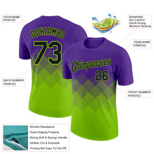 Laden Sie das Bild in den Galerie-Viewer, Custom Purple Black-Neon Green 3D Pattern Design Gradient Square Shapes Performance T-Shirt

