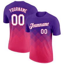 Laden Sie das Bild in den Galerie-Viewer, Custom Purple White-Neon Pink 3D Pattern Design Gradient Square Shapes Performance T-Shirt
