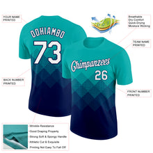 Charger l&#39;image dans la galerie, Custom Aqua White-Navy 3D Pattern Design Gradient Square Shapes Performance T-Shirt
