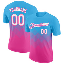 Laden Sie das Bild in den Galerie-Viewer, Custom Sky Blue White-Pink 3D Pattern Design Gradient Square Shapes Performance T-Shirt
