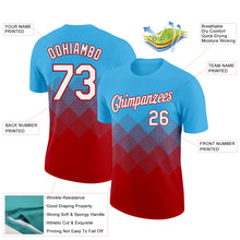 Load image into Gallery viewer, Custom Sky Blue White-Red 3D Pattern Design Gradient Square Shapes Performance T-Shirt

