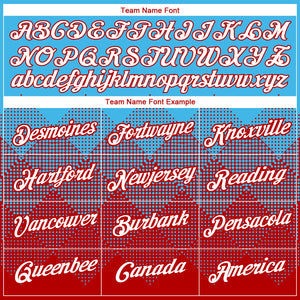 Custom Sky Blue White-Red 3D Pattern Design Gradient Square Shapes Performance T-Shirt