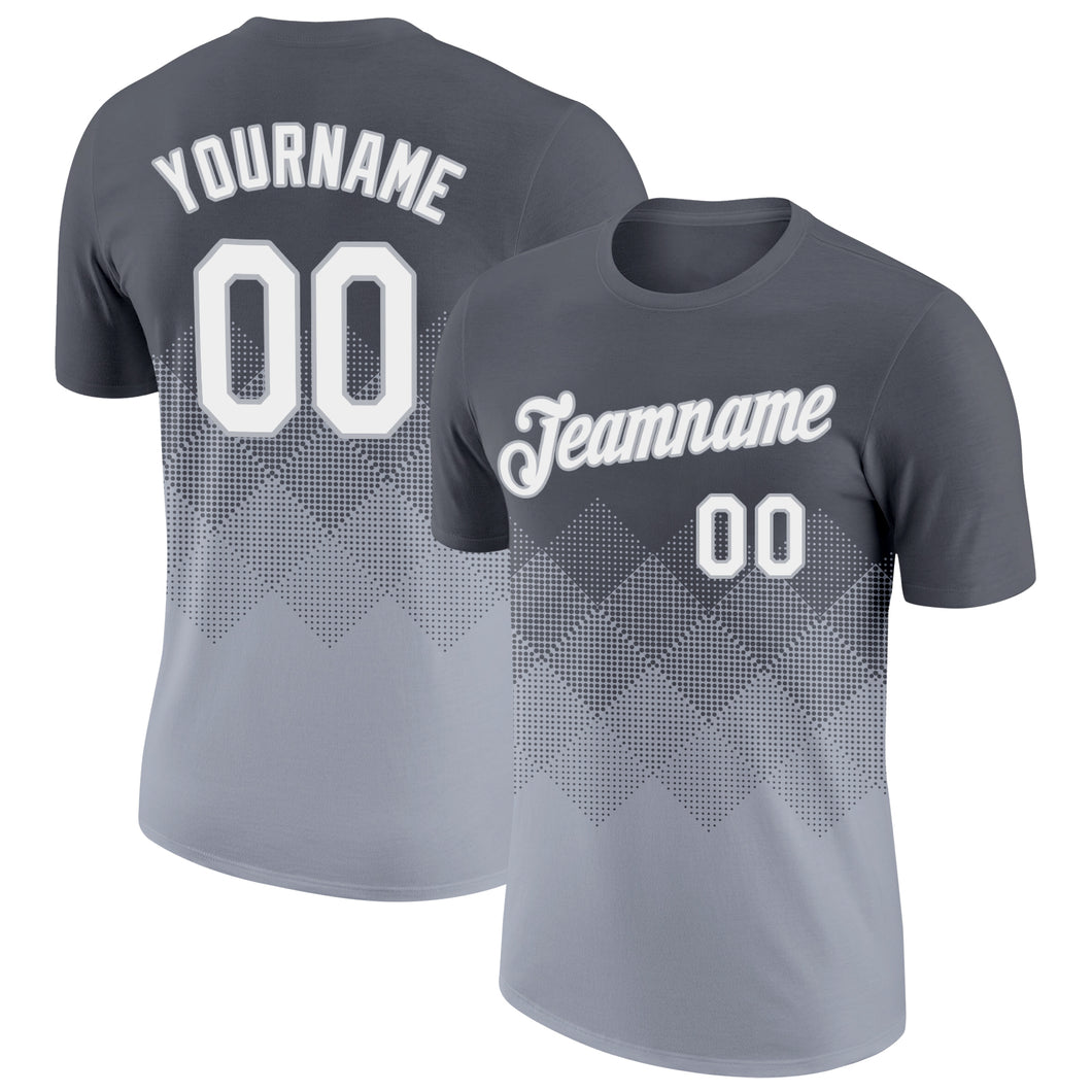Custom Steel Gray White-Gray 3D Pattern Design Gradient Square Shapes Performance T-Shirt