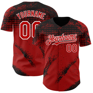 Custom Black Red-White 3D Pattern Design Splash Grunge Fragment Authentic Baseball Jersey