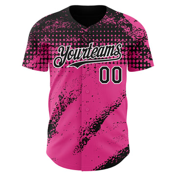 Custom Black Pink-White 3D Pattern Design Splash Grunge Fragment Authentic Baseball Jersey