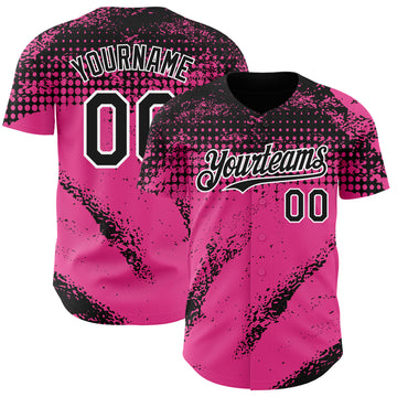 Custom Black Pink-White 3D Pattern Design Splash Grunge Fragment Authentic Baseball Jersey