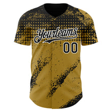 Load image into Gallery viewer, Custom Black Old Gold-White 3D Pattern Design Splash Grunge Fragment Authentic Baseball Jersey
