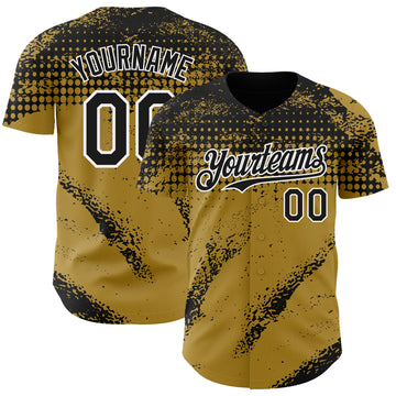 Custom Black Old Gold-White 3D Pattern Design Splash Grunge Fragment Authentic Baseball Jersey