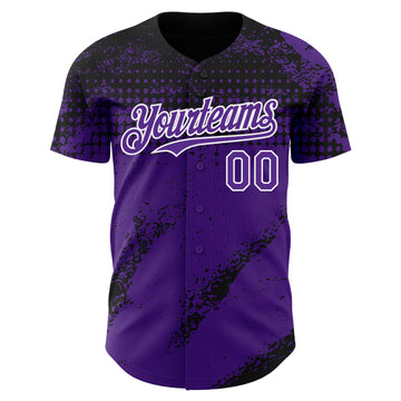 Custom Black Purple-White 3D Pattern Design Splash Grunge Fragment Authentic Baseball Jersey