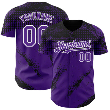 Custom Black Purple-White 3D Pattern Design Splash Grunge Fragment Authentic Baseball Jersey