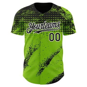 Custom Black Neon Green-White 3D Pattern Design Splash Grunge Fragment Authentic Baseball Jersey