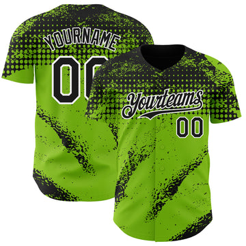 Custom Black Neon Green-White 3D Pattern Design Splash Grunge Fragment Authentic Baseball Jersey