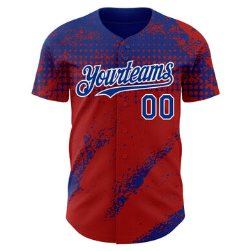 Custom Royal Red-White 3D Pattern Design Splash Grunge Fragment Authentic Baseball Jersey