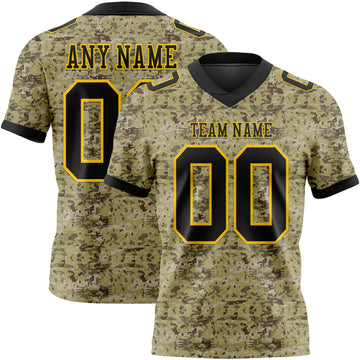 Custom Camo Black-Yellow 3D Pattern Salute To Service Mesh Authentic Football Jersey