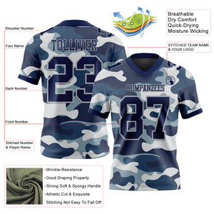Custom Camo Navy-Gray 3D Pattern Salute To Service Mesh Authentic Football Jersey