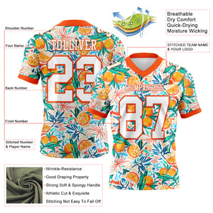 Custom White Orange 3D Pattern Fruit Mesh Authentic Football Jersey