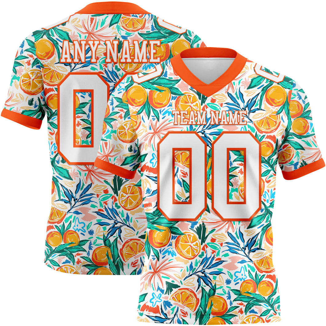 Custom White Orange 3D Pattern Fruit Mesh Authentic Football Jersey