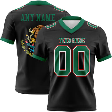 Custom Black Kelly Green White-Red 3D Pattern Mexico Mesh Authentic Football Jersey