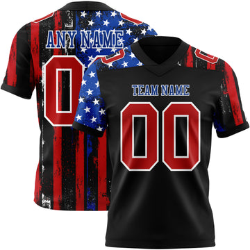 Custom Black Red Royal-White 3D Pattern American Flag Mesh Authentic Football Jersey