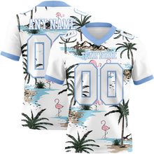 Загрузить изображение в средство просмотра галереи, Custom White Light Blue 3D Pattern Hawaii Palm Trees Authentic Football Jersey
