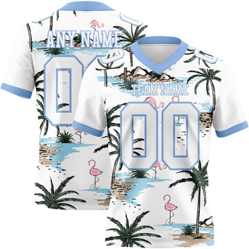 Custom White Light Blue 3D Pattern Hawaii Palm Trees Mesh Authentic Football Jersey