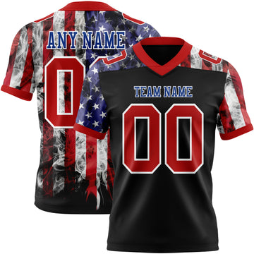 Custom Black Red Royal-White 3D Pattern American Flag Mesh Authentic Football Jersey