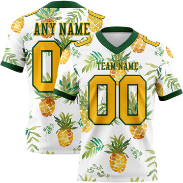 Custom White Gold-Green 3D Pattern Fruit Pineapple Mesh Authentic Football Jersey