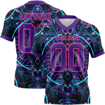 Custom Black Purple-Pink 3D Pattern Magic Mushrooms Over Sacred Geometry Psychedelic Hallucination Mesh Authentic Football Jersey
