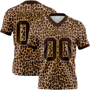 Custom Brown Old Gold 3D Pattern Leopard Print Mesh Authentic Football Jersey