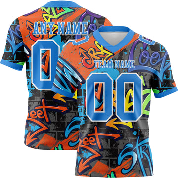 Custom Graffiti Pattern Powder Blue-White 3D Pattern Splash Mesh Authentic Football Jersey